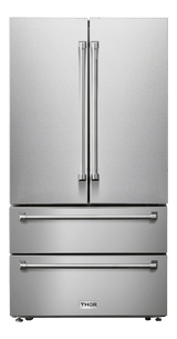 Thor Kitchen 36 Inch Professional French Door Refrigerator With Freezer Drawers - Model Trf3602