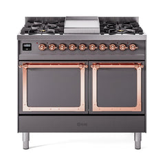 ILVE UND40FQNMPMGP Nostalgie II Noblesse 40 inch Dual Fuel Range (Natural Gas, Solid Door, Graphite Matte, Copper)