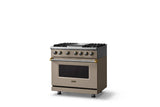 36"W. Dual Fuel Range (Burner: 4g, Finish: Nantucket, Trim: Brushed Brass, Fuel: Natural Gas)