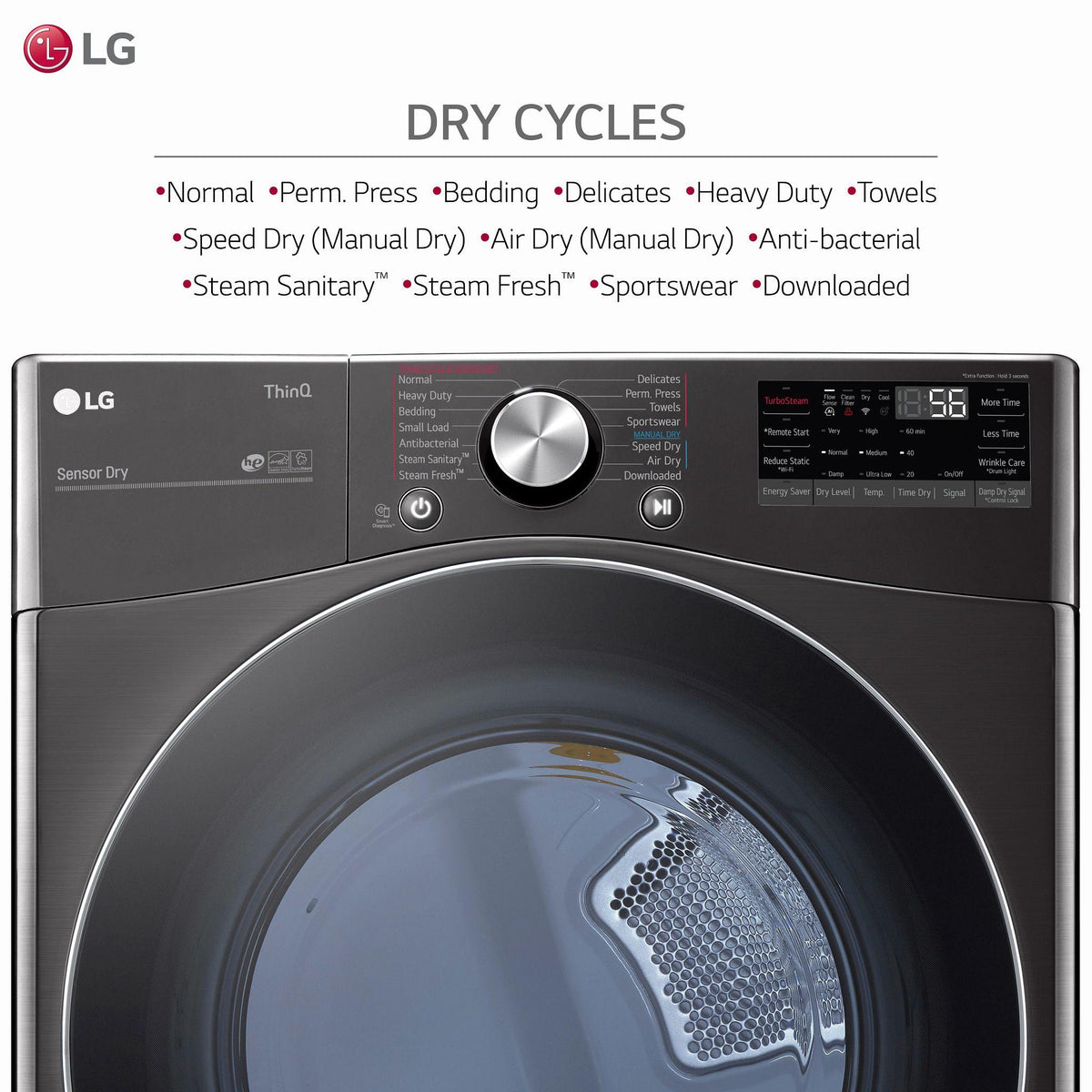 7.4 cu. ft. Ultra Large Capacity Smart wi-fi Enabled Front Load Electric Dryer with TurboSteam™ and Built-In Intelligence