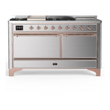 ILVE UM60FSQNR3SSP Majestic III 60 inch Dual Fuel Range with 7 Burners, Griddle and French Top, Dual Function Burner with up to 25,000 BTU (Natural Gas, Solid Door, Stainless Steel, Copper)