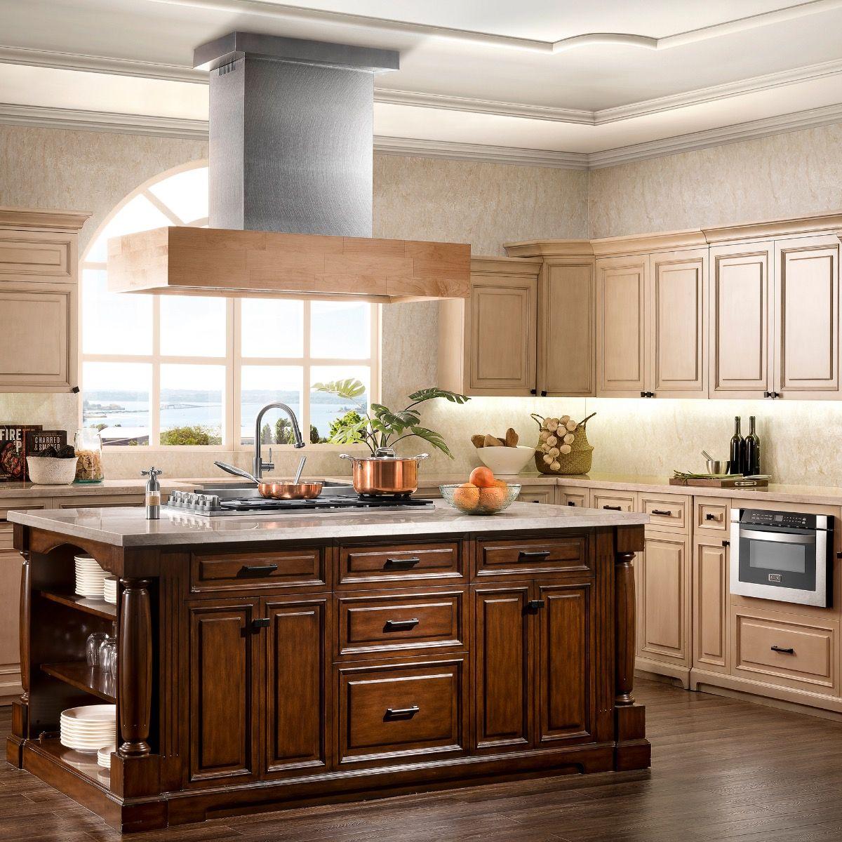 ZLINE 48 in. 1200 CFM Designer Series Wooden Island Mount Range Hood in Butcher Block (681iM-48)