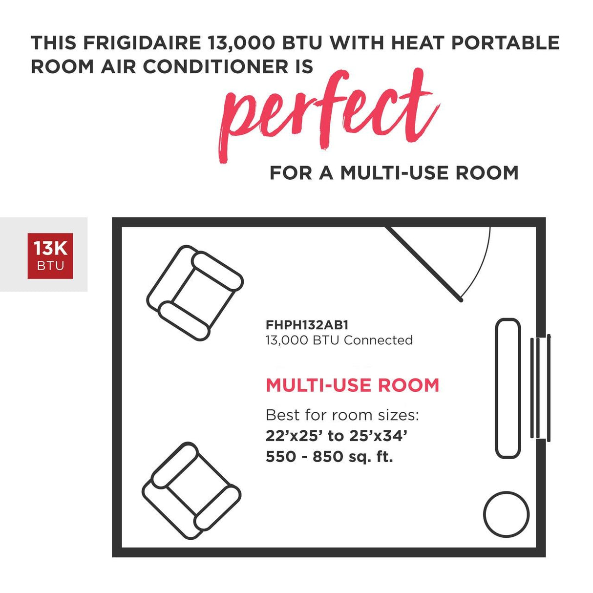 Frigidaire 13,000 BTU Portable Room Air Conditioner with Heat Pump and Dehumidifier Mode