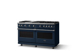 60"W. Sealed Burner Gas Range (Finish: Slate Blue, Trim: Polished Chrome, Fuel: Natural Gas)