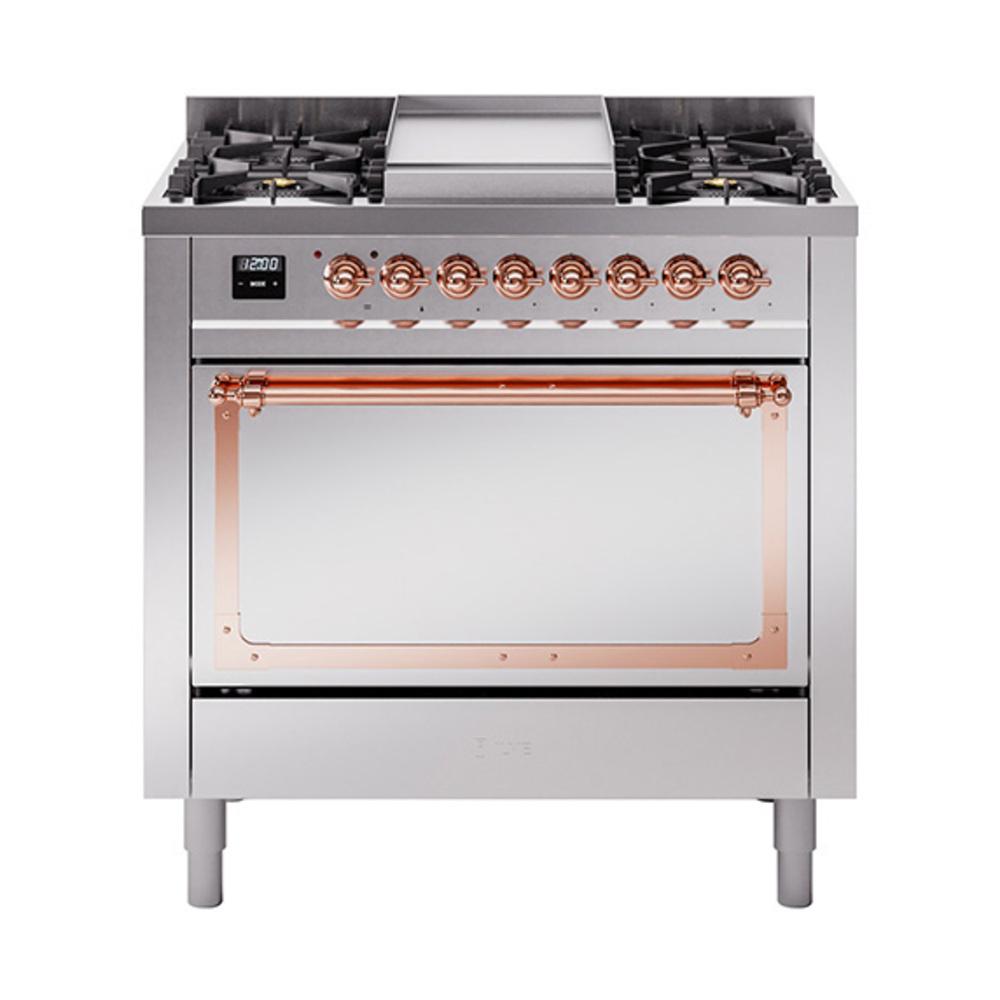 ILVE UN36FQNMPSSPLP Nostalgie II Noblesse 36 inch Dual Fuel Range (Liquid Propane, Solid Door, Stainless Steel, Copper)