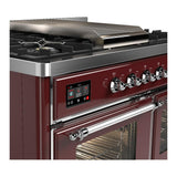 ILVE UMD40FNR3BUCLP Majestic III 40 inch Dual Fuel Range with 6 Burners and Griddle, Dual Function Burner up to 25,000 BTU (Liquid Propane, Triple Glass Door, Burgundy, Chrome)