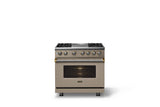 36"W. Dual Fuel Range (Burner: 4g, Finish: Nantucket, Trim: Polished Chrome, Fuel: Propane)