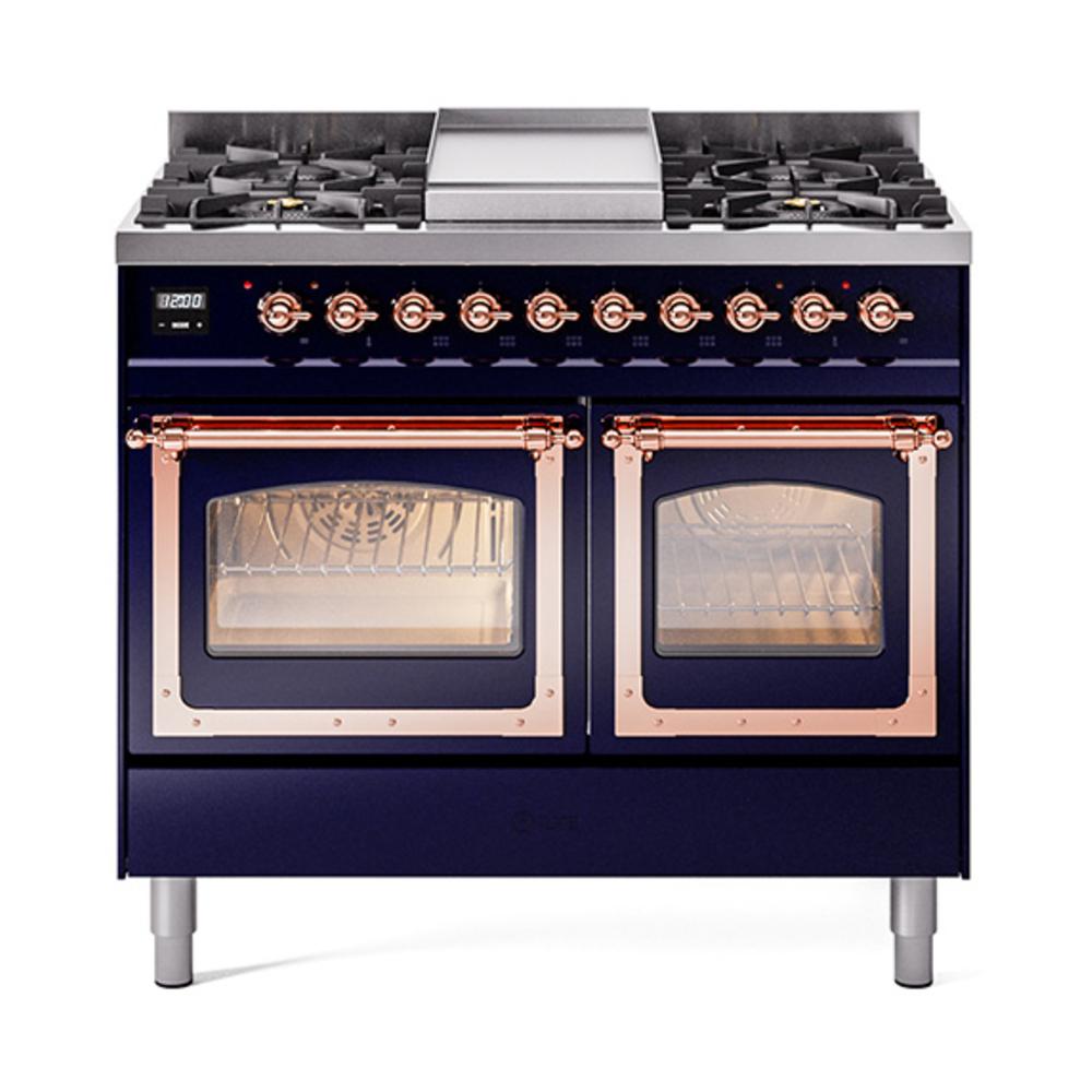 ILVE UND40FNMPMBPLP Nostalgie II Noblesse 40 inch Dual Fuel Range (Liquid Propane, Triple Glass Door, Midnight Blue, Copper)