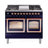 ILVE UND40FNMPMBPLP Nostalgie II Noblesse 40 inch Dual Fuel Range (Liquid Propane, Triple Glass Door, Midnight Blue, Copper)