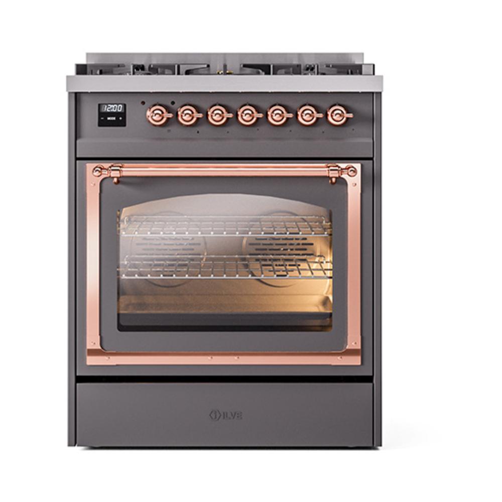 ILVE UN30NMPMGPLP Nostalgie II Noblesse 30 inch Dual Fuel Range (Liquid Propane, Triple Glass Door, Graphite Matte, Copper)