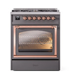 ILVE UN30NMPMGPLP Nostalgie II Noblesse 30 inch Dual Fuel Range (Liquid Propane, Triple Glass Door, Graphite Matte, Copper)
