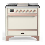 ILVE UM36FQNR3AWP Majestic III 36 inch Dual Fuel Range with 6 Black Brass Burners and Griddle, Dual Function Burner up to 25,000 BTU (Solid Door, Antique White, Copper, Natural Gas)