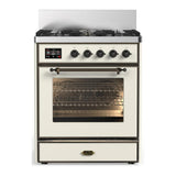 ILVE UM30NR3AWB Majestic III 30 inch Dual Fuel Range with 5 Black Brass Burners, Dual Function Burner up to 25,000 BTU (Natural Gas, Triple Glass Door, Antique White, Burnished)