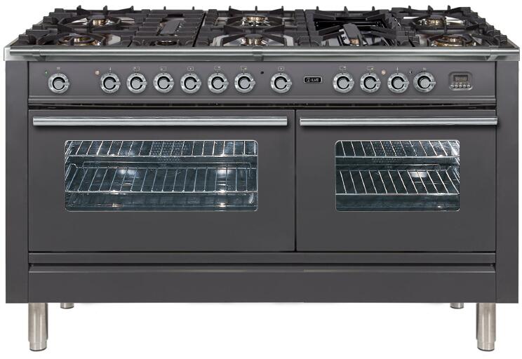 Professional Plus 60 Inch Dual Fuel Natural Gas Freestanding Range in Matte Graphite with Chrome Trim