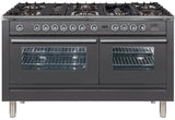 Professional Plus 60 Inch Dual Fuel Natural Gas Freestanding Range in Matte Graphite with Chrome Trim