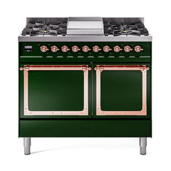ILVE UND40FQNMPEGP Nostalgie II Noblesse 40 inch Dual Fuel Range (Natural Gas, Solid Door, Emerald Green, Copper)