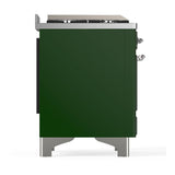 ILVE UM60FSQNR3EGC Majestic III 60 inch Dual Fuel Range with 7 Burners, Griddle and French Top, Dual Function Burner with up to 25,000 BTU (Natural Gas, Solid Door, Emerald Green, Chrome)