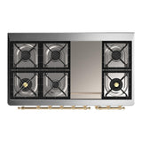 ILVE UM48FNR3AWG Majestic III 48 inch Dual Fuel Range with 8 Burners and Griddle, Dual Function Burner up to 25,000 BTU (Natural Gas, Triple Glass Door, Antique White, Brass)