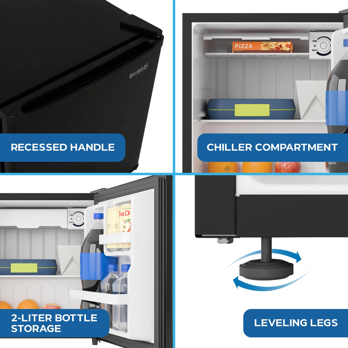 Avanti 1.6 Cu. Ft. Compact Refrigerator, Mini-Fridge, in Black (AVRM16F1B)
