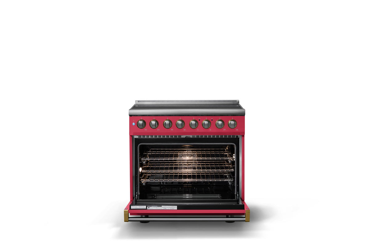 36"W. Induction Range (Finish: Valentine, Trim: Brushed Brass)