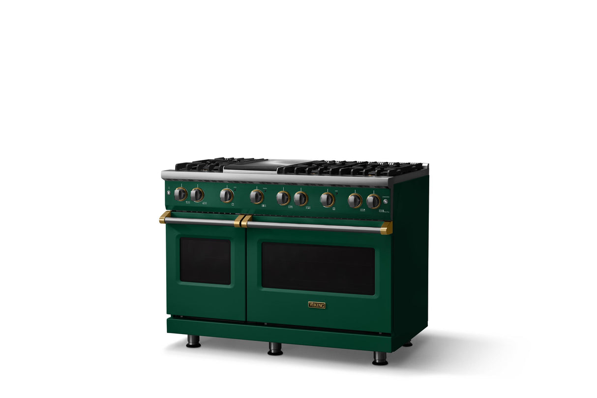48"W. Sealed Burner Gas Range (Burner: 6g, Finish: Ivy, Trim: Brushed Brass, Fuel: Propane)