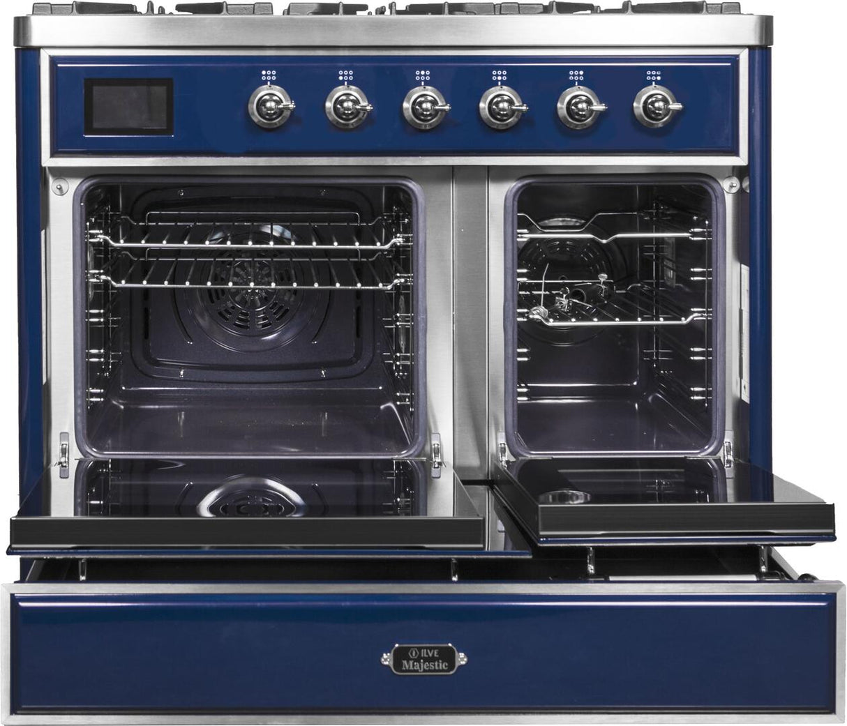 Majestic II 40 Inch Dual Fuel Liquid Propane Freestanding Range in Blue with Chrome Trim