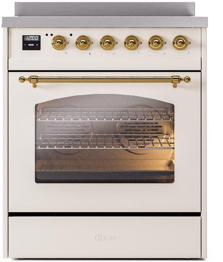 Nostalgie II 30 Inch Electric Freestanding Range in Antique White with Brass Trim