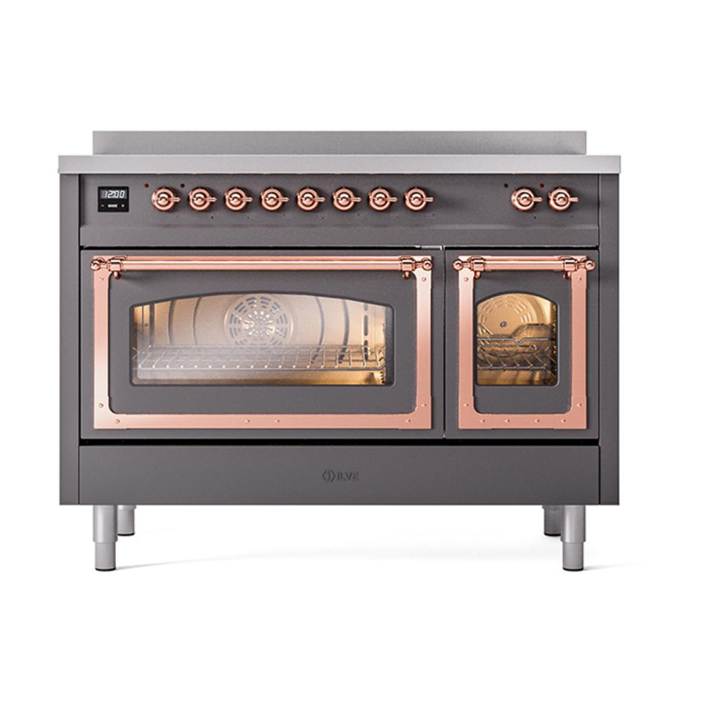 ILVE UNI486NMPMGP Nostalgie II Noblesse 48 inch Induction Range (Triple Glass Door, Graphite Matte, Copper)