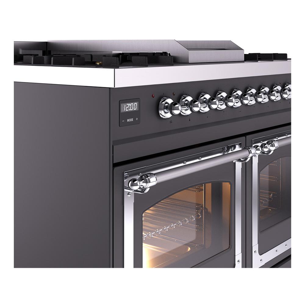 ILVE UND40FNMPMGCLP Nostalgie II Noblesse 40 inch Dual Fuel Range (Liquid Propane, Triple Glass Door, Graphite Matte, Chrome)