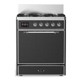 ILVE UM30QNR3MGC Majestic III 30 inch Dual Fuel Range with 5 Black Brass Burners, Dual Function Burner up to 25,000 BTU (Natural Gas, Solid Door, Graphite Matte, Chrome)