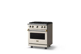 30"W. Sealed Burner Gas Range (Finish: Pure White, Trim: Brushed Brass, Fuel: Propane)