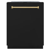 ZLINE Autograph Edition 24" Monument Series 3rd Rack Top Touch Control Tall Tub Dishwasher in Black Matte with Polished Gold Handle, 45dBa (DWMTZ-BLM-24-G)