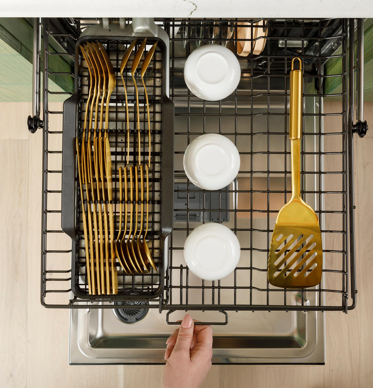 Café™ CustomFit ENERGY STAR Stainless Interior Smart Dishwasher with Ultra Wash Top Rack and LED Lights, 39 dBA in Platinum Glass