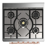 ILVE UM30NR3RAP Majestic III 30 inch Dual Fuel Range with 5 Black Brass Burners, Dual Function Burner up to 25,000 BTU (Natural Gas, Triple Glass Door, RAL, Copper)