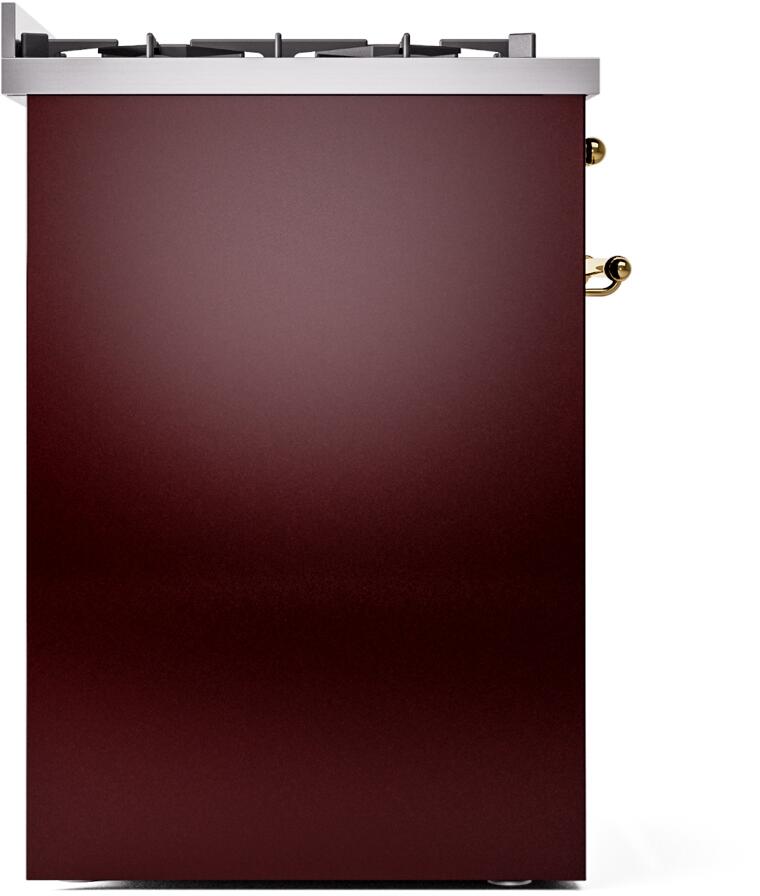 Nostalgie II 30 Inch Dual Fuel Natural Gas Freestanding Range in Burgundy with Brass Trim