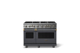 48"W. Open Burner Gas Range (Finish: Cast Black, Trim: Brushed Brass, Fuel: Propane)