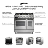 Verona VUFSGE365DSS 36 inch Ultima Collection Double Oven Dual Fuel Range with 5 Brass Burners, 4.1 cu. ft. Total Oven Capacity