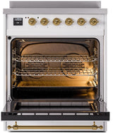 Nostalgie II 30 Inch Electric Freestanding Range in White with Brass Trim