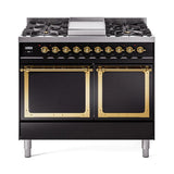ILVE UND40FQNMPBKG Nostalgie II Noblesse 40 inch Dual Fuel Range (Natural Gas, Solid Door, Glossy Black, Brass)