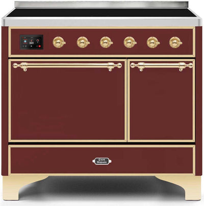 Majestic II 40 Inch Electric Freestanding Range in Burgundy with Brass Trim