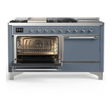 ILVE UM60FSQNR3BGC Majestic III 60 inch Dual Fuel Range with 7 Burners, Griddle and French Top, Dual Function Burner with up to 25,000 BTU (Natural Gas, Solid Door, Blue Grey, Chrome)