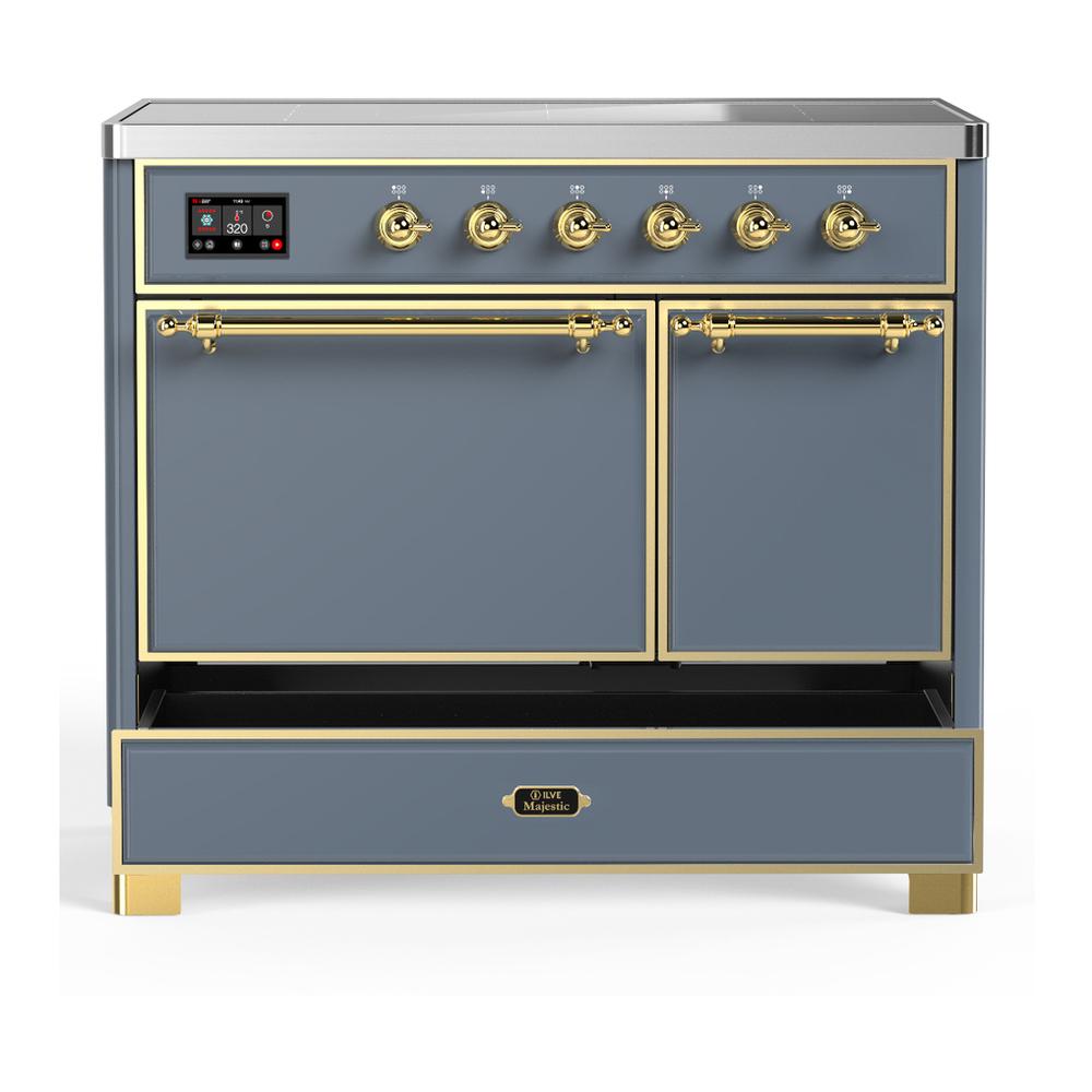 ILVE UMDIB40QNR3BGG Majestic III 40 inch Induction Range with 6 Elements, 3.82 cu. ft. Total Oven Capacity (Solid Door, Blue Grey, Brass)