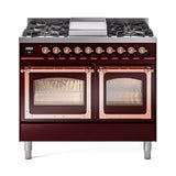 ILVE UND40FNMPBUPLP Nostalgie II Noblesse 40 inch Dual Fuel Range (Liquid Propane, Triple Glass Door, Burgundy, Copper)