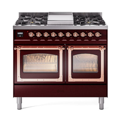 ILVE UND40FNMPBUPLP Nostalgie II Noblesse 40 inch Dual Fuel Range (Liquid Propane, Triple Glass Door, Burgundy, Copper)