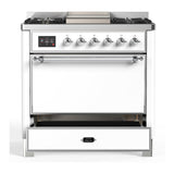 ILVE UM36FQNR3WHC Majestic III 36 inch Dual Fuel Range with 6 Black Brass Burners and Griddle, Dual Function Burner up to 25,000 BTU (Solid Door, White, Chrome, Natural Gas)