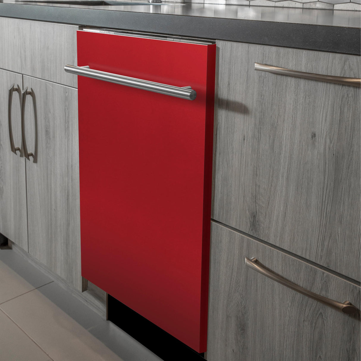 ZLINE 24 in. Top Control Dishwasher with Stainless Steel Tub and Modern Style Handle, 52dBa (DW-24) [Color: Red Gloss]