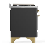 ILVE UMD40FQNR3MGG Majestic III 40 inch Dual Fuel Range with 6 Burners and Griddle, Dual Function Burner up to 25,000 BTU (Natural Gas, Solid Door, Graphite Matte, Brass)