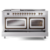 ILVE UN60FSNMPSSB Nostalgie II Noblesse 60 inch Dual Fuel Range (7 Sealed Burners + Griddle + French Top, Natural Gas, Triple Glass Door, Stainless Steel, Burnished)