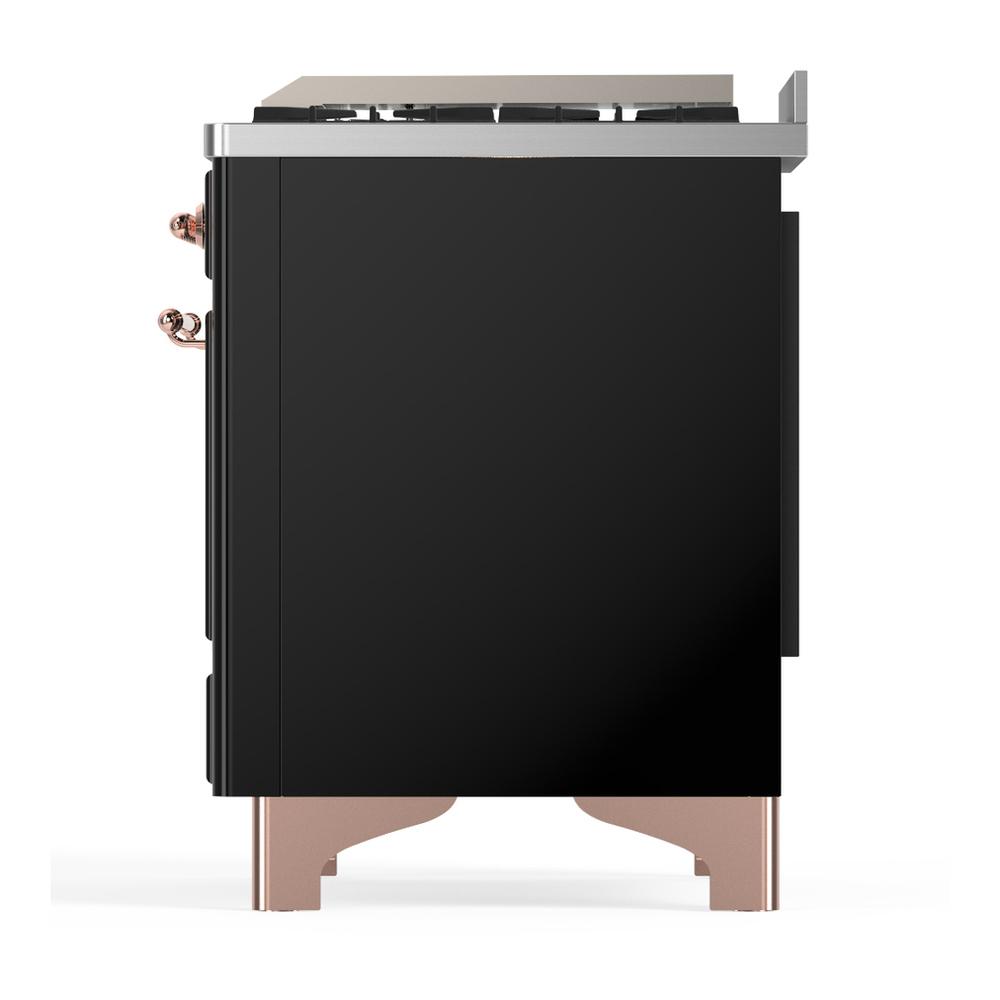 ILVE UM36FQNR3BKP Majestic III 36 inch Dual Fuel Range with 6 Black Brass Burners and Griddle, Dual Function Burner up to 25,000 BTU (Solid Door, Glossy Black, Copper, Natural Gas)