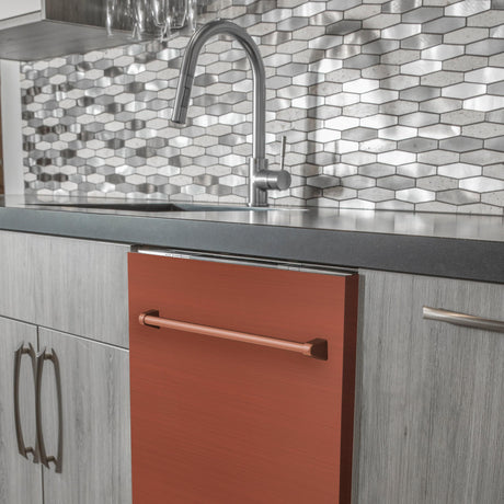 ZLINE 24 in. Top Control Dishwasher with Stainless Steel Tub and Traditional Style Handle, 52dBa (DW-24) [Color: Hand Hammered Copper]